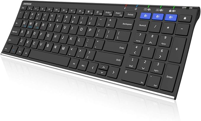 Arteck HB193 Universal Bluetooth Keyboard Multi-Device Stainless Steel Full Size Wireless Keyboard for Windows, iOS, Android, Computer Desktop Laptop Surface Tablet Smartphone Rechargeable Battery by ARTECK