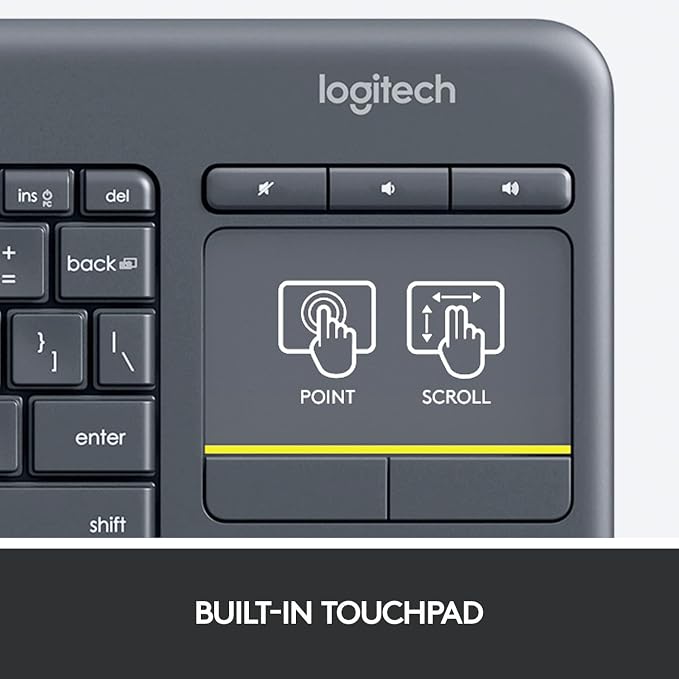 Logitech K400 Plus Wireless Touch TV Keyboard for Media Control - Black | Easy meadia control, built-in touchpad, HTPC for PC-connected TV, compatible with Windows, Android, Chrome OS, Laptop, Tablet - Image 4