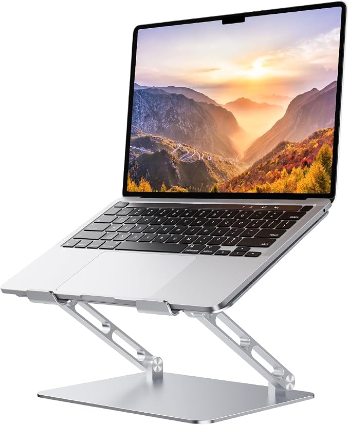 Orlian Foldable Aluminum Laptop Stand for 10-17.3" Laptops, Height Adjustable Portable Ergonomic Computer Holder, Space Saving Desk with Heat Dissipation. Compatible with MacBook/Dell/HP etc, Silver by Orlian