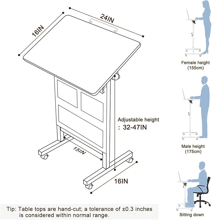 KOUPA 24 Inch Adjustable Height Flip Writable Standing Desk with Wheels,Bag | Writable Erasable Tempered Glass Desktop Mobile Desk With Eraser, for Home Office, Small Spaces, White, Height 32inch-47 inch - Image 3