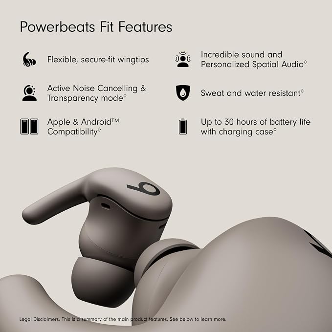 Beats - Powerbeats Fit - Wireless Noise-Cancelling Workout Earbuds with Ultimate Secure Fit with USB-C Charging Cable (1.5m) - Gravel Gray - Image 2