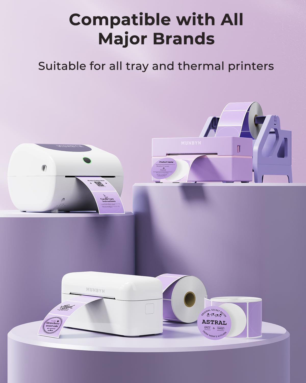 MUNBYN 3 Inch Purple Circle Thermal Labels for Business, 500 Sheets/1 Roll - Image 3