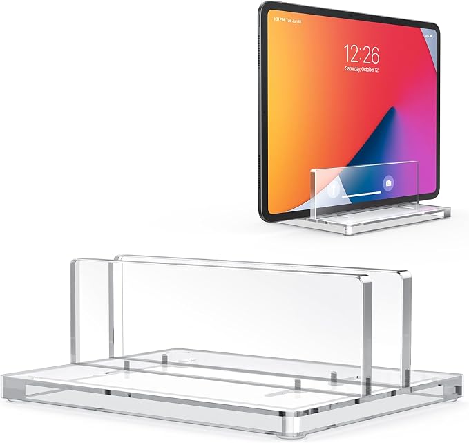 OMOTON Vertical Laptop Stand, Acrylic Single Holder for MacBook Gaming | Adjustable Width 0.87-2.24", Clear Acrylic Single Slot Stand for Desk, Compatible with MacBook Pro/Air HP Gaming up to 17" by OMOTON