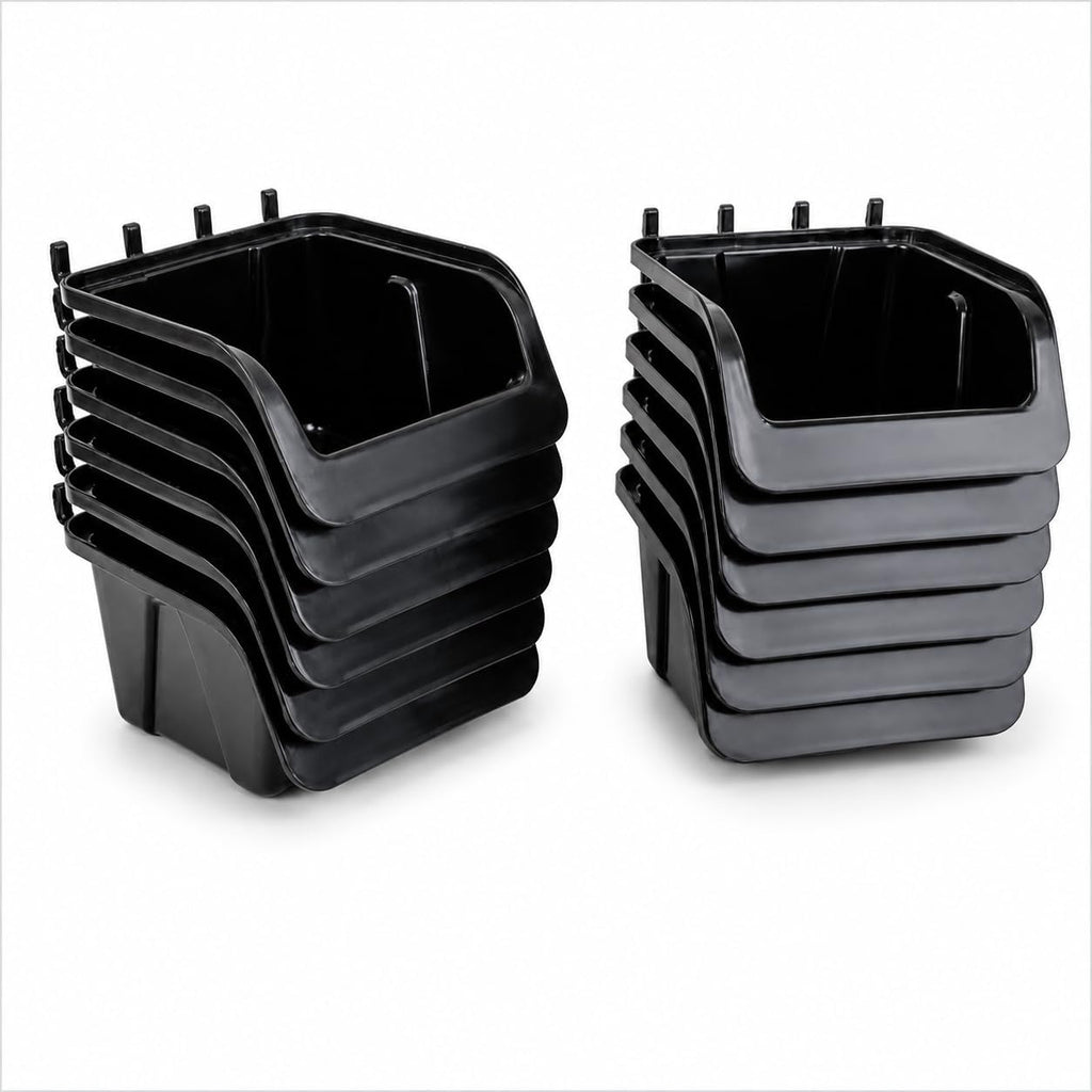Pegboard Bins – 12 Pack, Black Storage Cups for Small Parts and Hardware by WallPeg
