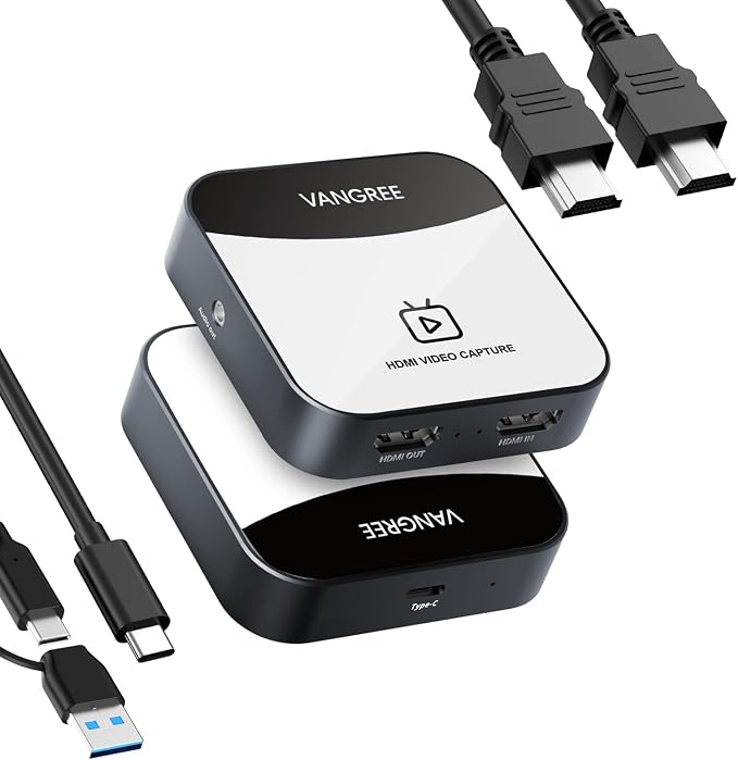 Capture Card for Nintendo Switch, 4K HDMI Capture, USB C 3.0 1080P 60FPS | Audio Video Recorder, low latency, streaming accessories, USB capture card for streaming/gaming, for PS5/Xbox/OBS/Camera/PC by VANGREE