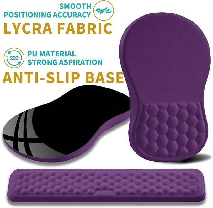 Hokafenle 2 in 1 Ergonomic Mouse Pad Wrist Support & Wrist Rest for Computer Keyboard Set, with Relieve Carpal Tunnel Pain Massage Bulge and Full Memory Gel Design (2In1 Set, Dark Purple) - Image 6
