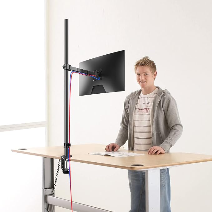 Pholiten Tall Single Monitor Mount with 47" Pole for 13-27" Screen | Fully Adjustable Extra Tall Monitor Arm, Holds up to 22lbs - Image 7