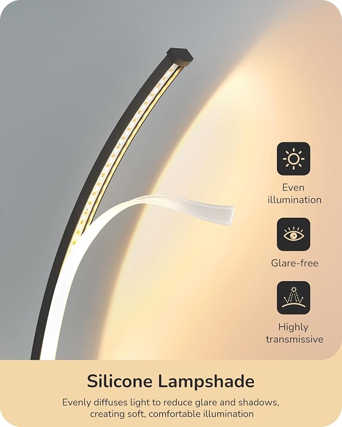 EDISHINE Curved LED Table Lamp, Modern Bedside Lamps for Bedroom, Black | 3 Color Temperature & Stepless Dimming, Aluminum & Iron, Silicone Lampshade, Ideal for Living Room, Office - Image 3