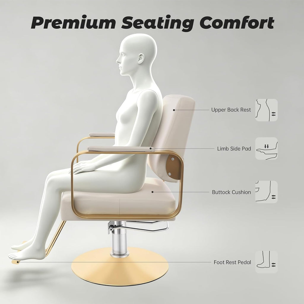 1PCS Swivel Styling Salon Chair with Hydraulic Pump, Gold + Beige - Image 7