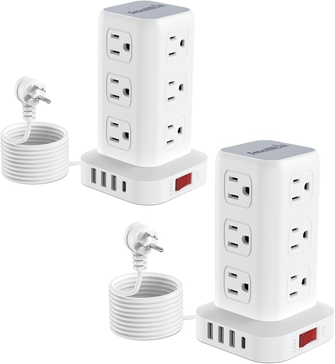 Power Strip with 12 Outlets 4 USB (1 USB C), 6.5Feet Extension Cord with Multiple Outlets, Charging Station, Power Strip Tower, Home Office Desk Supplies by SMALLRT