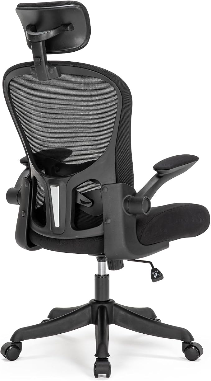 Mesh Office Chair with Adjustable Lumbar Support and Headrest, Ergonomic High Back Task Chair for Home Office, Flip-Up Arms 90-120° Tilt Lock Rolling Swivel Work Chairs(Black6065) - Image 8