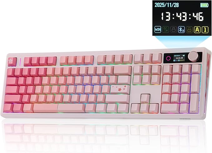 EPOMAKER TH108 V2 PRO Full Size Mechanical Keyboard with Screen&Knob | 10000mAh, BT/2.4Ghz, Mac Modifier PBT Keycap, RGB, Gasket, Wireless Gaming Keyboard for Mac/PC (Pink, Creamy Jade) by EPOMAKER