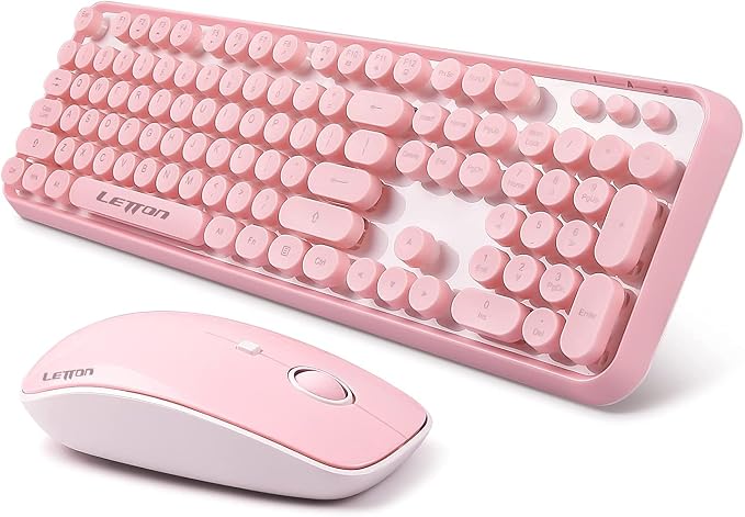 Pink Wireless Keyboard and Mouse Combo,Cute Typewriter Style,for Long Nails | Bubble Round Keys,Ergonomic Computer Keyboard,ASMR Clicky Sound,2.4Ghz USB Receiver,Full Size with Number for PC Laptop - Image 4