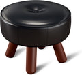 13in Small Round Foot Stool, Faux Leather Footrest, Black Footstool Ottoman by oakvivo