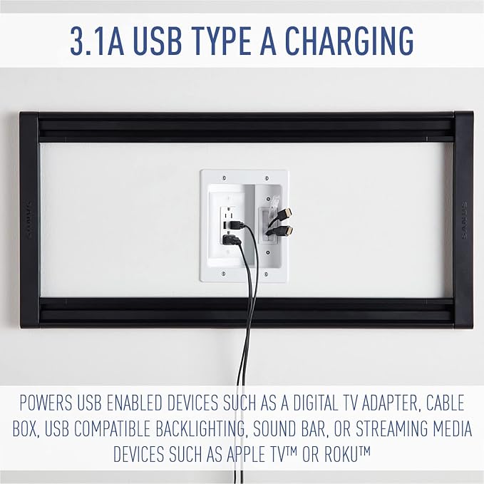 Legrand - OnQ in Wall Cable Management Kit with USB, TV Outlet Wall Kit Hides Cords, in Wall TV Power Kit Works with All Plugs, Recessed TV Outlet, White, HT21USBWHV1 (Hardwired) - Image 7