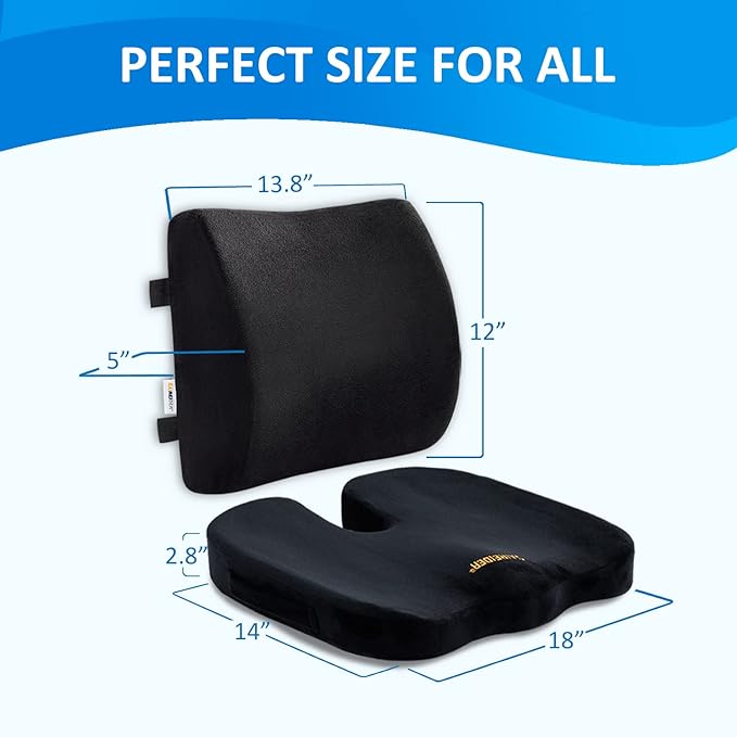 SAIREIDER Seat Cushion and Lumbar Support Pillow for Office Chair, Memory Foam Car Seat Cushions Back Support Pillows, Help Relieve Pain of Back, Lumbar, Tailbone and Sciatic Nerve（Black） - Image 6