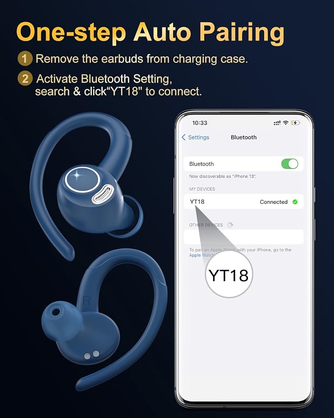 Wireless Earbuds, Bluetooth 5.4 Headphones Sport Over Ear Buds with ENC Mic | Noise Cancelling Mic,48H, Wireless Earphone with Earhooks, Stereo Deep Bass, IP7 Waterproof Ear Bud for Workout Running, Blue - Image 7