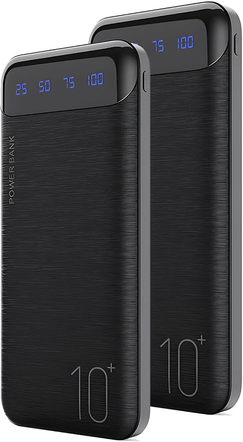 YOBON Power Bank 2 Pack 10000mAh Portable Charger with 2 USB 2.4A Outputs & USB C in/Out Slim Battery Pack for Huawei iPhone 16 15 14 13 12 iPad Samsung Galaxy Android Tablet by YOBON