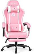 N-GEN GAMING Gaming Chair with Footrest, Lumbar, High-Back, Pink White | Reclining Backrest, Linkage Armrests, Durable PU Leather, Adjustable Comfort for Extended Computer, Desk, or Home Office Use by N-GENGAMING