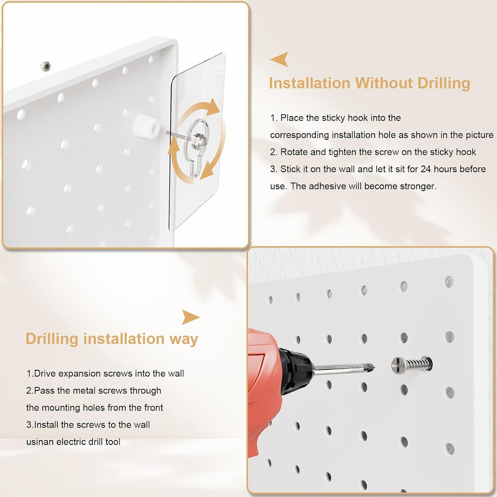 FZK Modular Plastic Peg Board Wall Organizer Kit, 12x12, White - Image 6