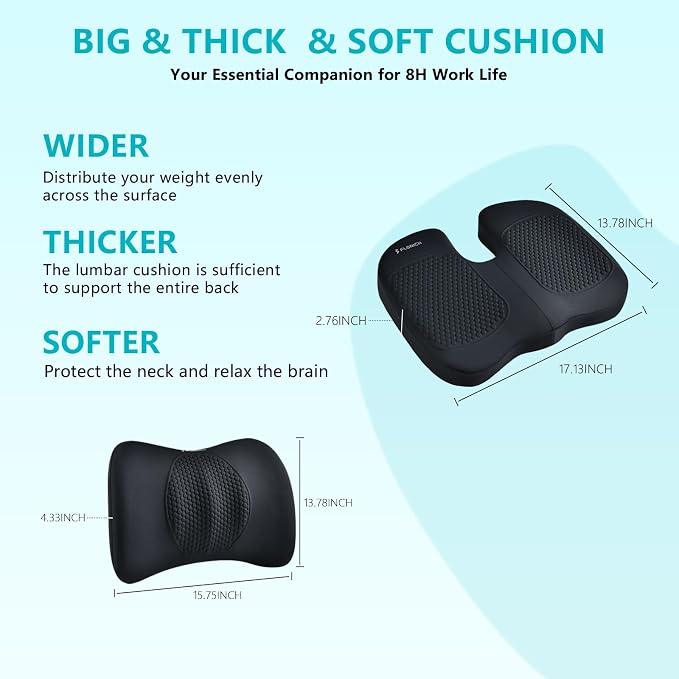 Car Seat Cushion and Back Support for Office Chair Memory Foam Chair Cushions Pressure Relief Seat Pads with Gel Massage Point Lumbar Support Relief Sciatica & Tailbone (Black) - Image 3