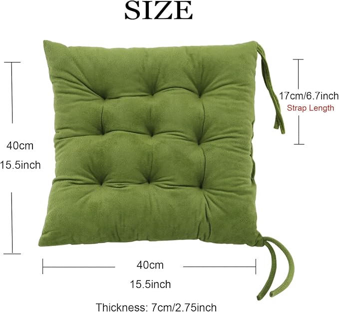 Set of 4 Chair Cushions for Dining Chairs with Ties, Indoor Non-Slip Kitchen Chair Pad and Dining Room Seat Cushion Mat for Office Living Room Outdoor 15.5" - Green - Image 2