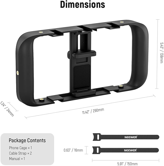 NEEWER Smartphone Video Rig, Phone Video Stabilizer Grip Vlogging Cage with Cold Shoe Tripod Mount, Phone Rig for Videomaker Film Maker Video grapher Compatible with iPhone Samsung and More, A104 | Cold Shoe, 1/4 Inch Thread, Video Recording Film Rig, ... - Image 8