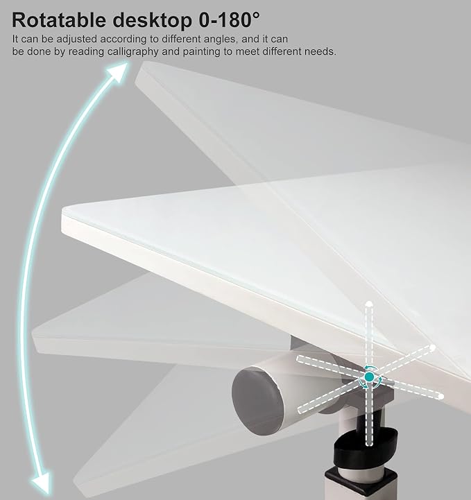 KOUPA 31 Inch Adjustable Height Flip Writable Standing Desk with Wheels | Writable Erasable Tempered Glass Desktop Mobile Desk With Eraser, for Home Office, Small Spaces, White, Height 32inch-47 inch - Image 7