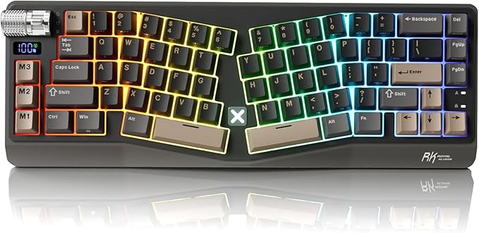 RK ROYAL KLUDGE A70 Wireless Ergonomic Keyboard, Alice Split Mechanical Keyboard w/Bluetooth/2.4GHz/Wired, 65% RGB Gaming Keyboards with Knob and PBT Keycap, Gasket Hot Swappable Linear Cream Switches by RKROYALKLUDGE