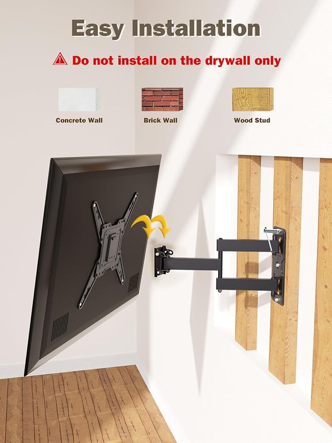 Mounting Dream TV Wall Mount Bracket for Most of 26-55 Inch LED, LCD, OLED and Plasma Flat Screen TV with Full Motion Swivel Articulating Arm up to VESA 400x400mm and 77 lbs, MD2393-MX - Image 2