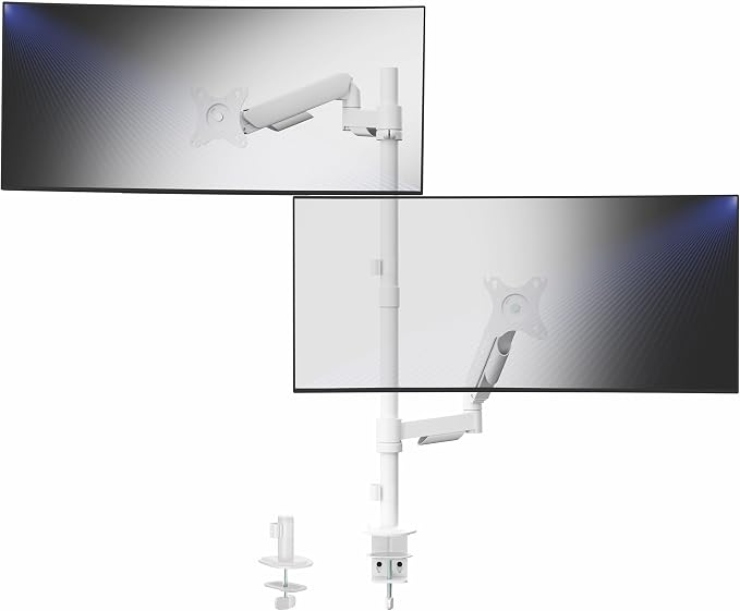 VIVO Dual Monitor Arm Extra Tall Mount for Screens up to 32 inches, Mechanical Height Adjustment, Full Articulating Heavy Duty VESA Stand with Desk C-clamp and Grommet, White, STAND-V012KW by Unknown