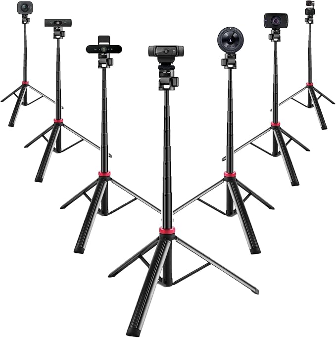 80'' Webcam Floor Tripod Stand Holder for Logitech C920x/MX Brio 4K/C922x/C930e/Brio 501/StreamCam Webcams/iPhone 17 16 15 14/Samsung S26 S25 S24 S23 Smartphone,Compatible with Gopro Action Cameras - Image 8