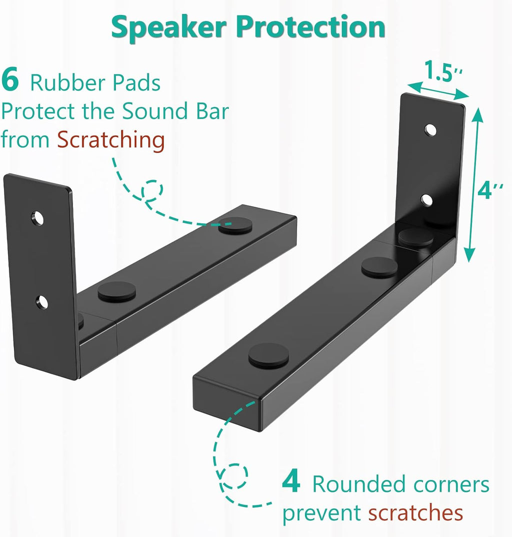 WALI Center Channel Speaker Wall Mount, Universal Soundbar Wall Mount Bracket Hold up to 30 lbs, Arms Extend Adjustment from 7 to 11.5 inch (SLK201), Black - Image 6