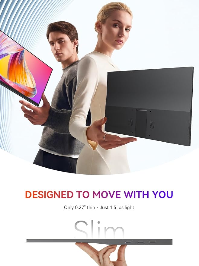 UPERFECT Portable Monitor, 15.6" 1080P Ultra-Slim IPS Display | 125% sRGB, USB-C & HDMI, Plug & Play, Built-In Stand, Dual Speakers, Portable Gaming Screen for Laptop & Console - Image 6