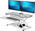 PowerPro 36 Inch Electric Standing Desk Converter – Push-Button Height Adjustable Sit to Stand Desk Riser for Dual Monitors & Laptop – Motorized Desktop Workstation with Wide Keyboard Tray by VERSADESK