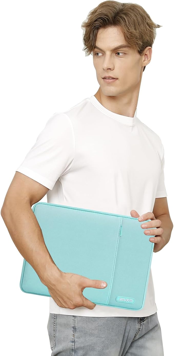 MOSISO Laptop Case 13.3 inch, 13-13.3 inch Laptop Sleeve Bag with Pocket | Compatible with MacBook Air/Pro 13/Pro 14 M5 M4 M3 M2 M1, HP Dell ASUS Lenovo, Polyester Vertical Computer Bag, Mint Blue - Image 6