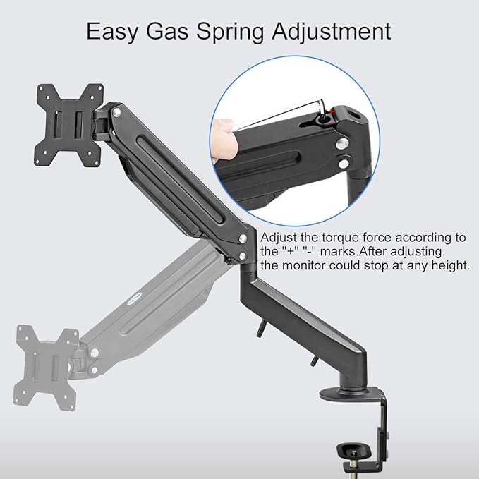 Suptek Single Monitor Arm Fully Adjustable for 17-34-35 Inch Screens | VESA Monitor Mount with Quick Install, Computer Monitor Stand for 32” Monitors, Desk Monitor Mount Holds 24lbs, VESA 75/100mm - Image 4