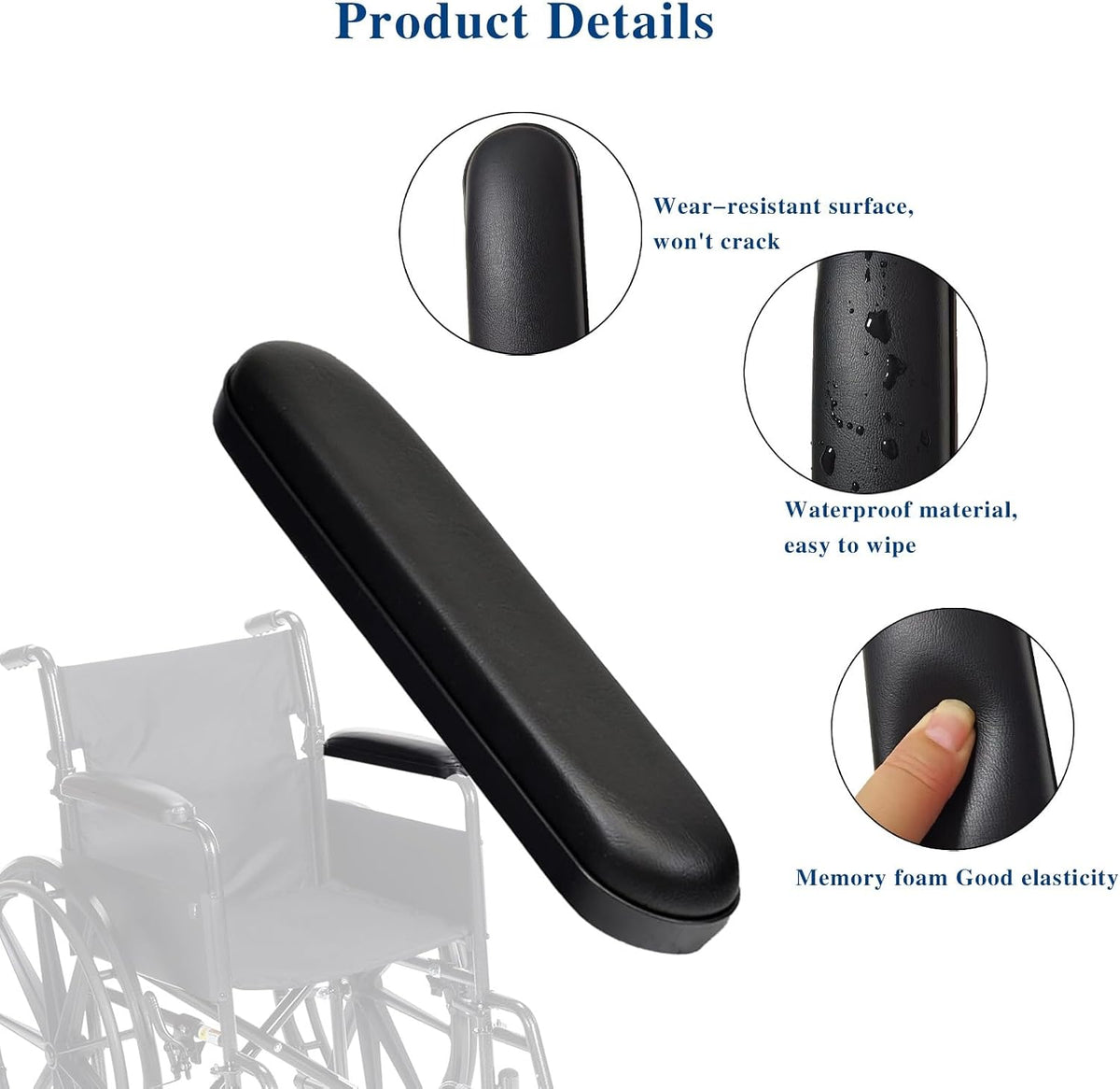 Padded Armrests for Wheelchair, Universal Arm Pads Replacement Black 10-1/4“ Suitable for Most Brands of Wheelchairs(10-1/4"(10pcs)) - Image 3