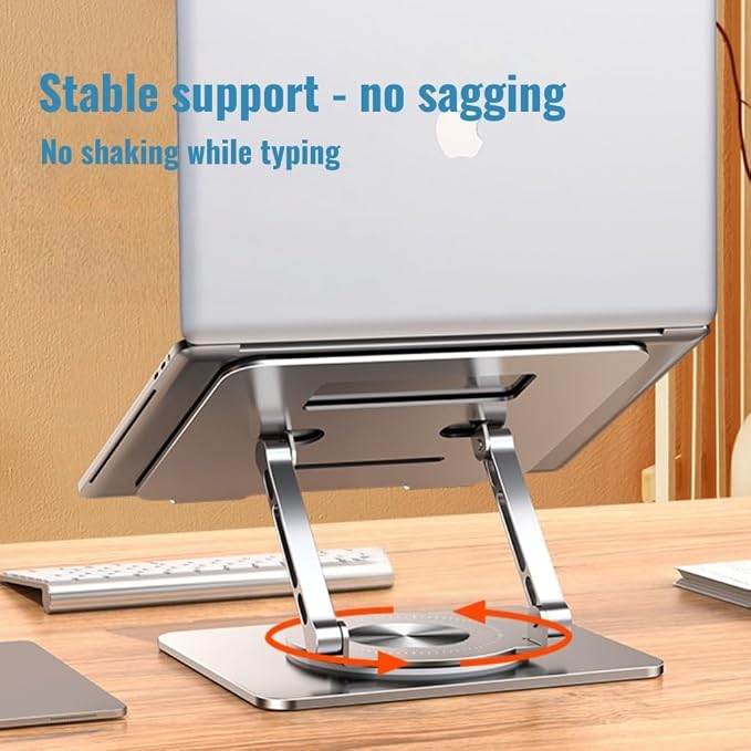 Laptop Stand for Desk, Adjustable Height & Angle Portable Aluminum Laptop Riser & Monitor Stand with 360° Swivel, Foldable Ergonomic Computer Stand for 10-17 Inch Laptops (MacBook/Dell/HP), Silver. - Image 7