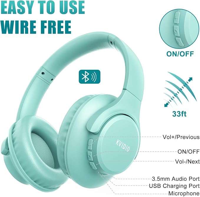 KVIDIO Bluetooth Headphones Wireless Over Ear Headsets 65H Playtime | Deep Bass, HiFi Stereo, Bluetooth 6.0, Microphone, Comfortable Fit, Foldable, Lightweight, Low Latency for Travel Home Office - Image 8
