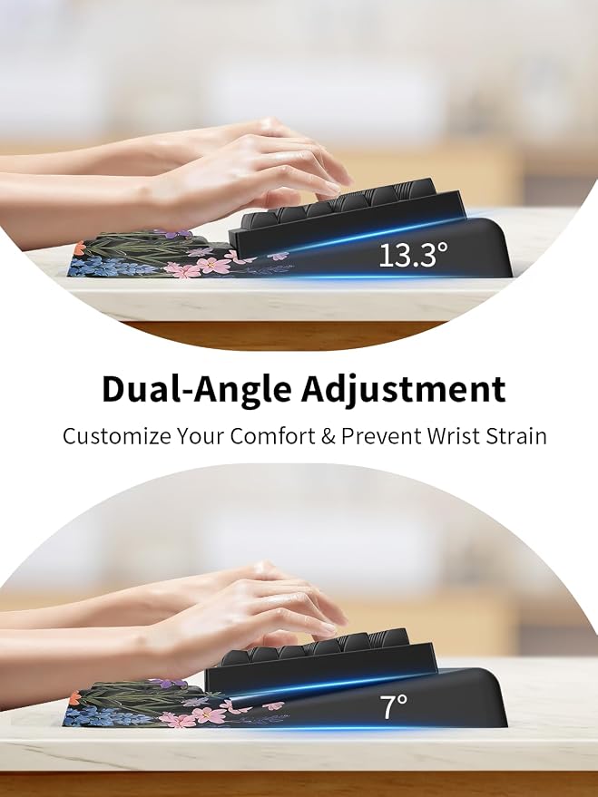 3-in-1 Ergonomic Keyboard Stand with Wrist Rest & Mouse Pad Set, Flower | Comfy Keyboard Riser Holder Soft Mousepad with Massage Design, Memory Foam and Non-Slip PU Base for Pain Relief - Image 3