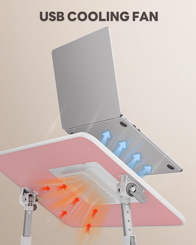 Laptop Desk for Bed with Cooling Fan, Height & Angle Laptop Stand | SAIJI Lap Desk Tray Table, Adjustable Lightweight Foldable Portable Computer Table - Image 5