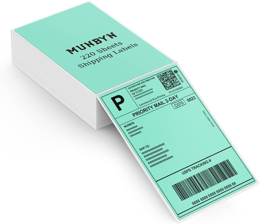 MUNBYN 4x6 Green Thermal Labels for Shipping Boxes, 220 Sheets/Stack by MUNBYN