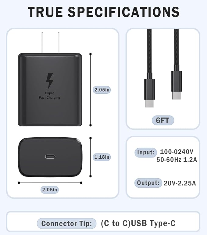 45W Super Fast Charger USB C 3.0 with Type C Charging Nylon Braided Cable Compatible with Samsung Charger Fast Charging Cord for Galaxy S25 Ultra/S24/S23/S22 - Image 3