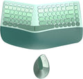 Wireless Keyboard and Mouse Combo, Ergonomic Design with Wrist Rest | 84-Key Membrane Keyboard Curved Split Keys, 6-Key Vertical Mouse, Cordless Set for Win/Mac, AAA Batteries Incl., Mint Green by TISHLED