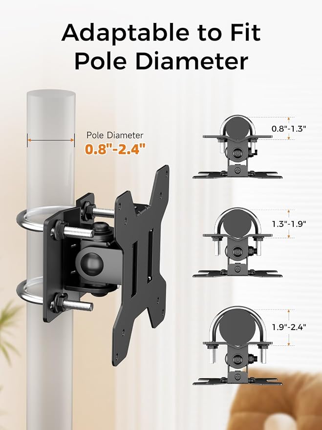 Suptek Single Head and Plate Vesa Pole Mount Bracket for Suptek Monitor Mount,1 Pack, Pole Mount Diameter Adjustable 0.8-2.4 Inch, Fits Monitor/TV Screens 27 Inch (MD6TB2) - Image 2