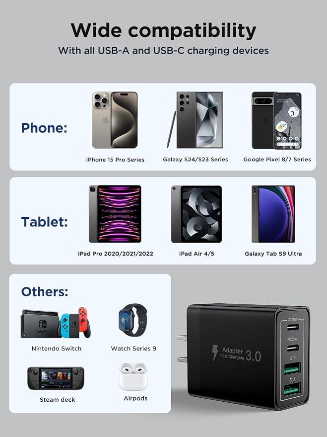 USB C Wall Charger Block, 40W USB C Charger Block QC Wall Plug + PD Power Adapter Multiport Brick Type C Fast Charging Block for iPhone 17 16 15/14 Pro Max/13 Pro/12/11/8, XR/XS/X, Samsung Cube - Image 6