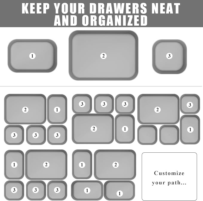 Drawer Organizers Bins 10 PCS for Bathroom Makeup Desk Office | with Non-slip Pads, 3 Sizes, Plastic Tray, Vanity Organizer, Kitchen Utensils Organizer - Image 3
