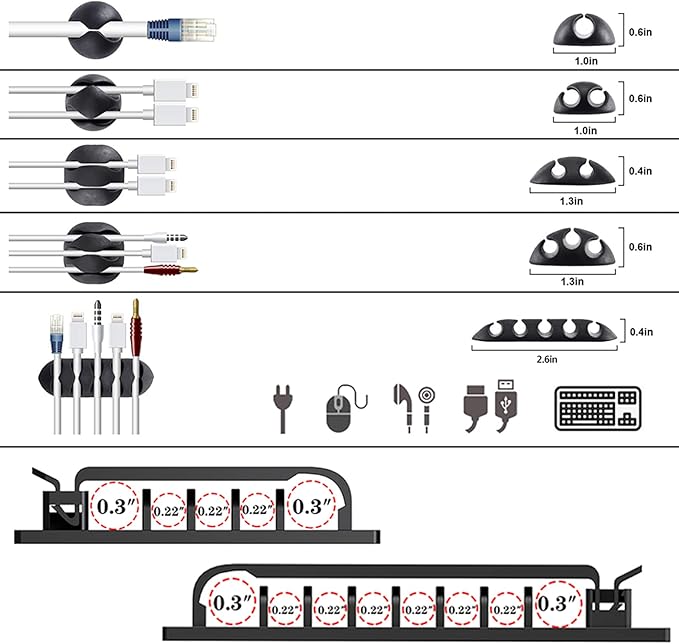 311Pcs Cable Management Organizer Kit 4 Cable Sleeve Split | 53Cable Clips 12Cord Clips Holder,22 Cable Ties, 20 Adhesive Wall Cable Tie, 200Fasten Cable Ties for TV Office Home - Image 4