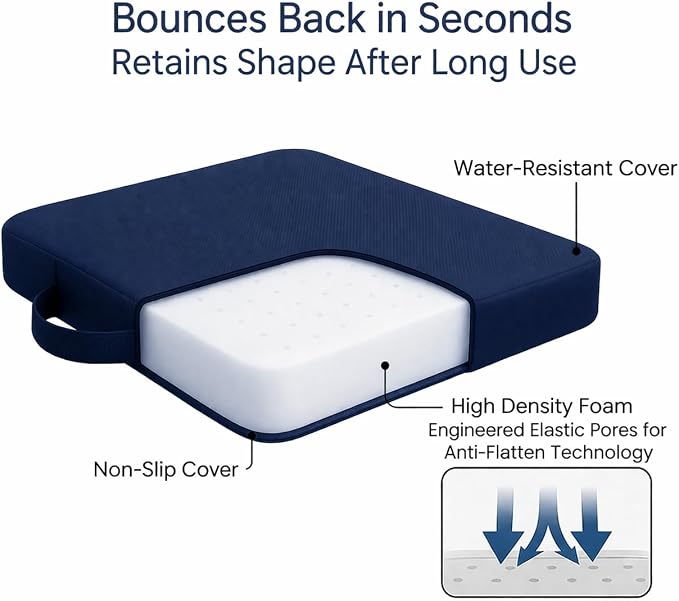 Extra Thick Stadium Seat Cushion - Bleacher Seat Cushion, Stadium Cushion | Waterproof, 2.8" Bleacher Cushions for Adults, Lightweight Stadium Seat Pad, 2-Pack Blue Portable Seat Cushion with Handle - Image 3